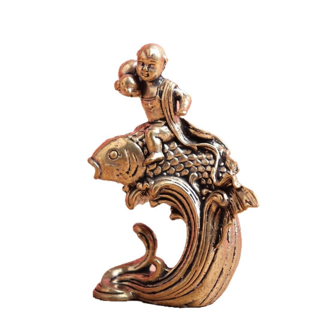 Huffa Brass Pure Carp Figurine Vintage Office Desk Decoration Gate Tea Pet Craft Ornament