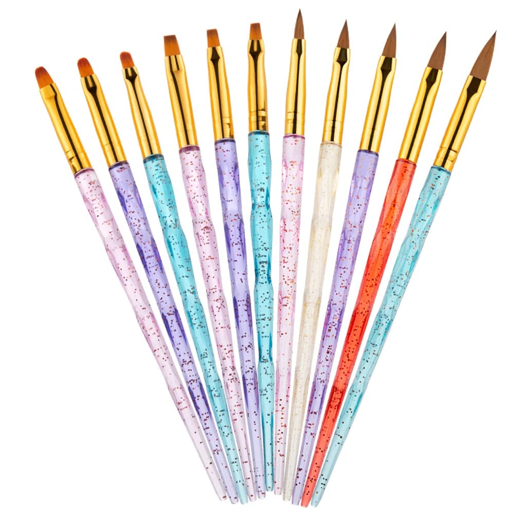 Crystal Acrylic Nail Art Salon Flower Carving Brush Mixed Size Manicure Painting Dotting Pen(Black)