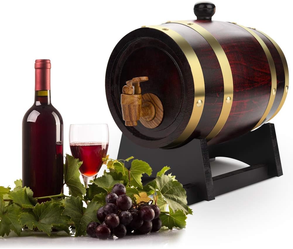 GOTOTOP Oak 1.5L Vintage Wood Oak Timber Wine Dispenser Oak Aging for Storing Whiskey, Beer, Wine, Bourbon, Tequila, Rum, , DIY Your Taste