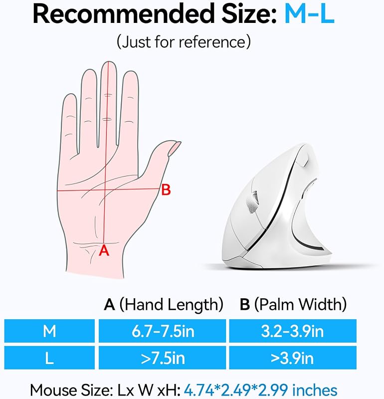 TECKNET Ergonomikus Vezeték Nélküli Egér Bluetooth 5.0 4800 DPI Laptop PC Mac
