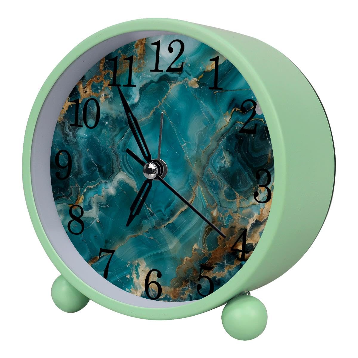 Alarm Clock Teal Turquoise Marble, Silent Non-Ticking with Night Light