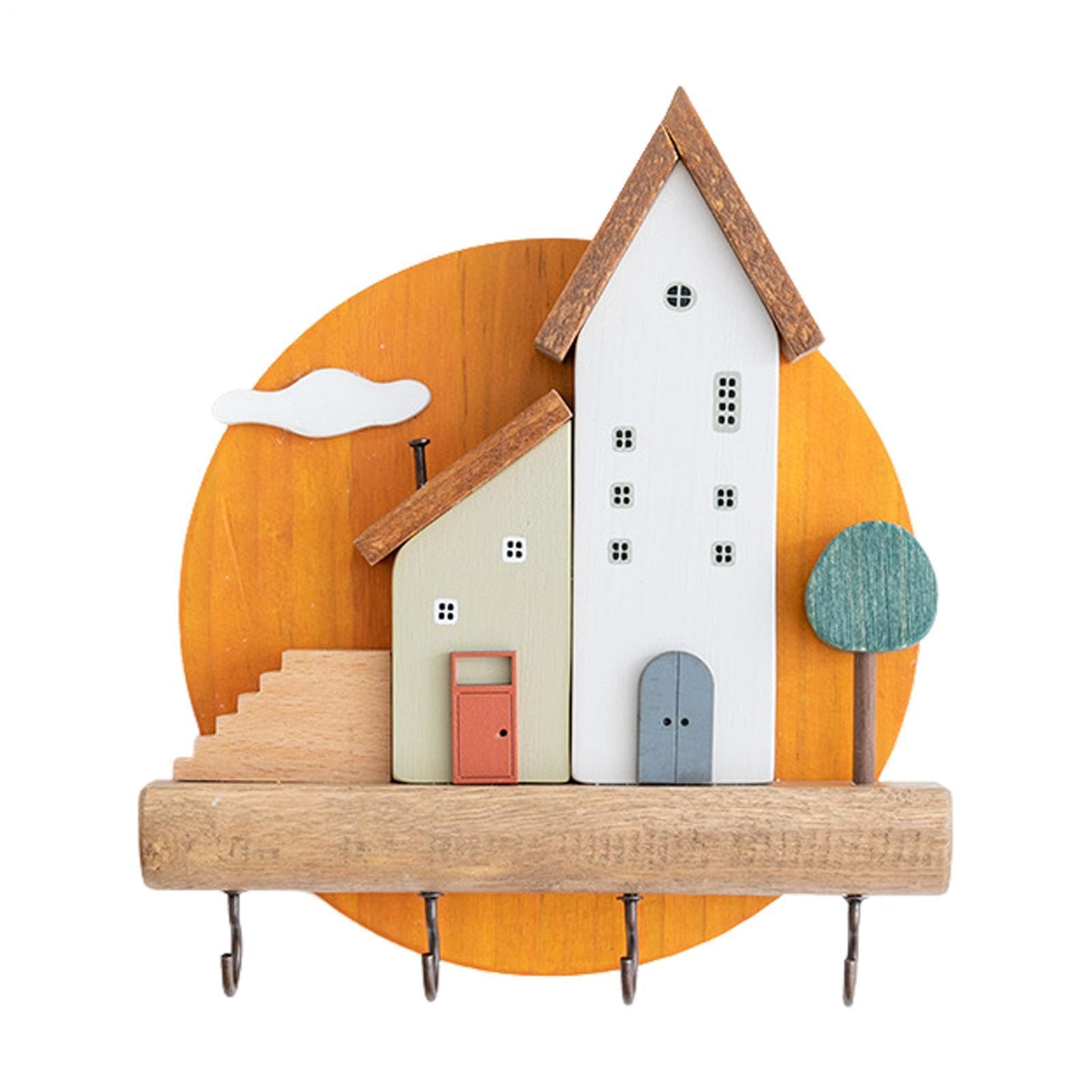Generisch Porta chiavi montato a parete, grande scaffale portaoggetti da | 20 cm per ingresso, gancio multiuso per l'organizer con 4 ganci, decorativo per chiavi, occhiali