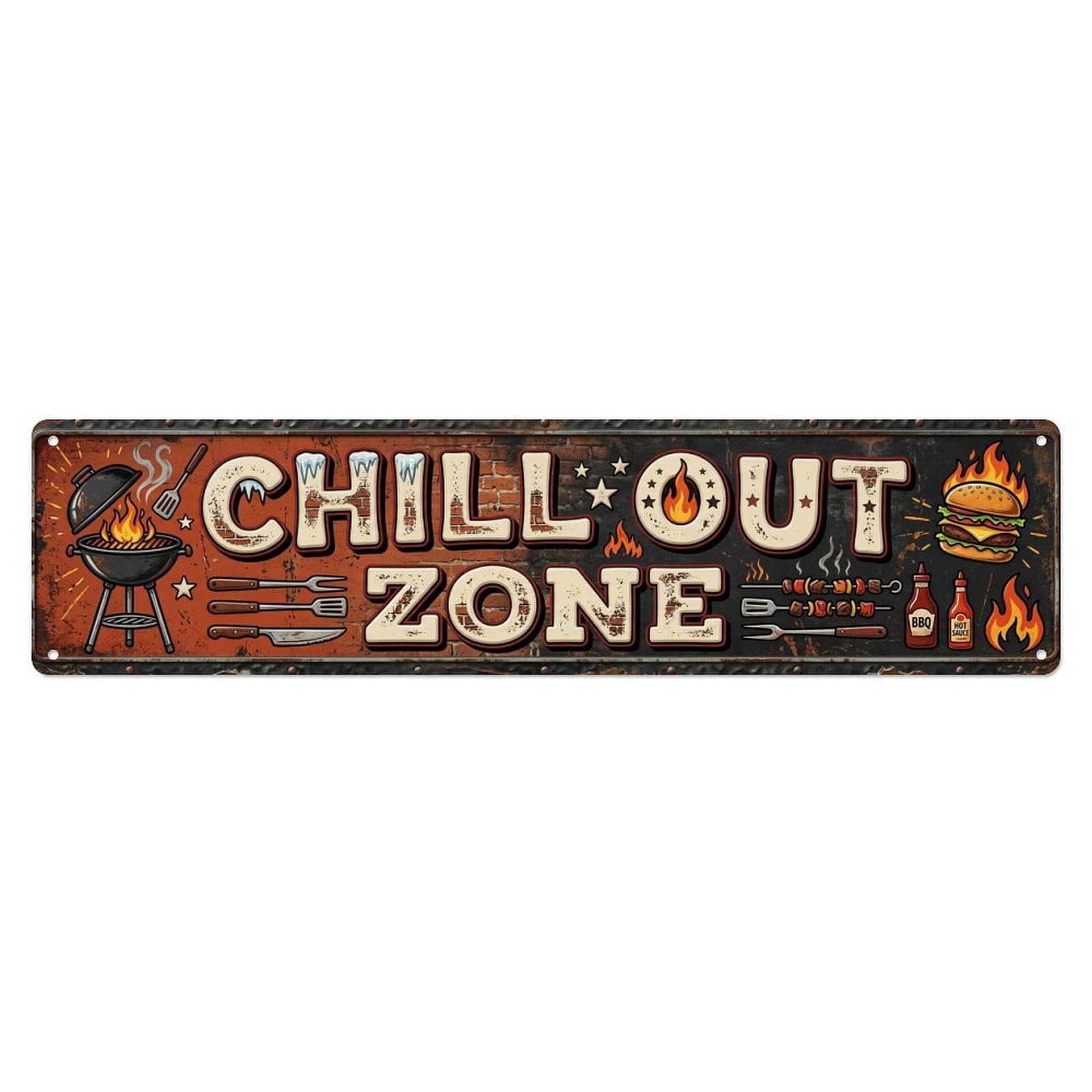 Chill Out Zone Rustic Backyard 1 Vintage Metal Tin Sign Wall Decor for Cafe, Club, Garden Metal Poster 4x16Inch
