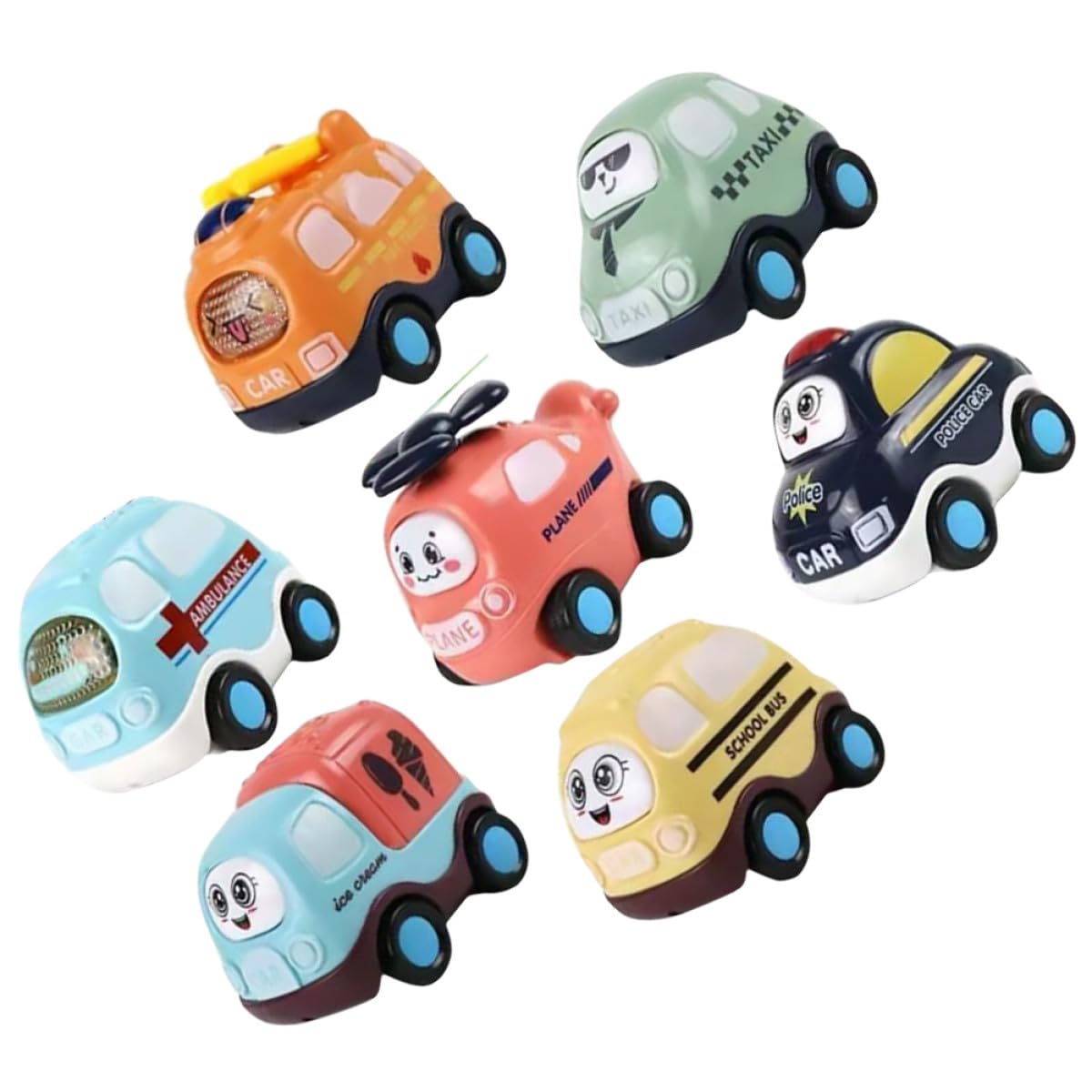 Set di 7 Macchinine a Retrocarica in Abs per Bambini | Movimento a Inerzia senza Batteria, Superfici Lisce senza Spigoli, per Compleanno e Festa dei Bambini Colore Casuale