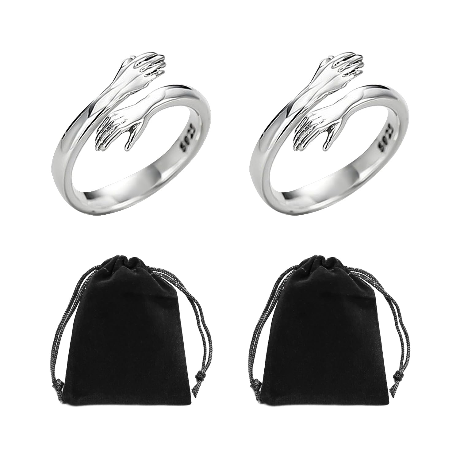 Hug Rings, Adjustable Open Rings, Finger Jewelry - Friendship Gifts (Silver)