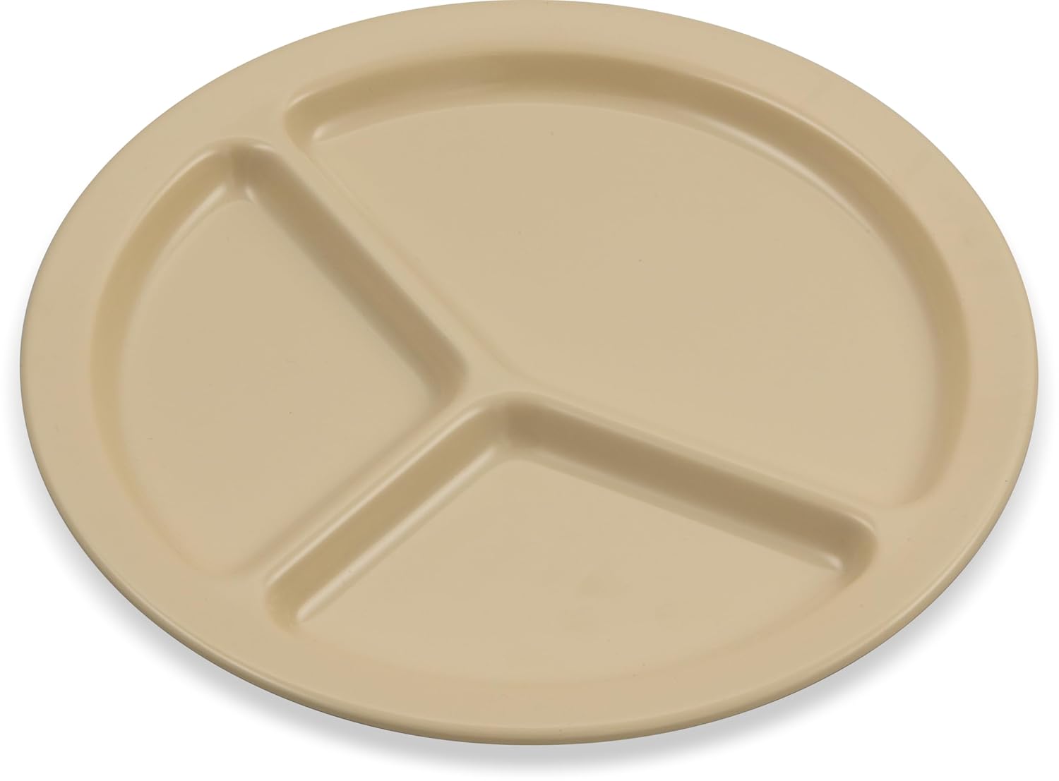 Carlisle FoodService Products Kingline Reusable Plastic Plate with 3 Compartments for Restaurants, Cafeterias, and Fast Food, Melamine, 10 Inches, Tan, (Pack of 48)
