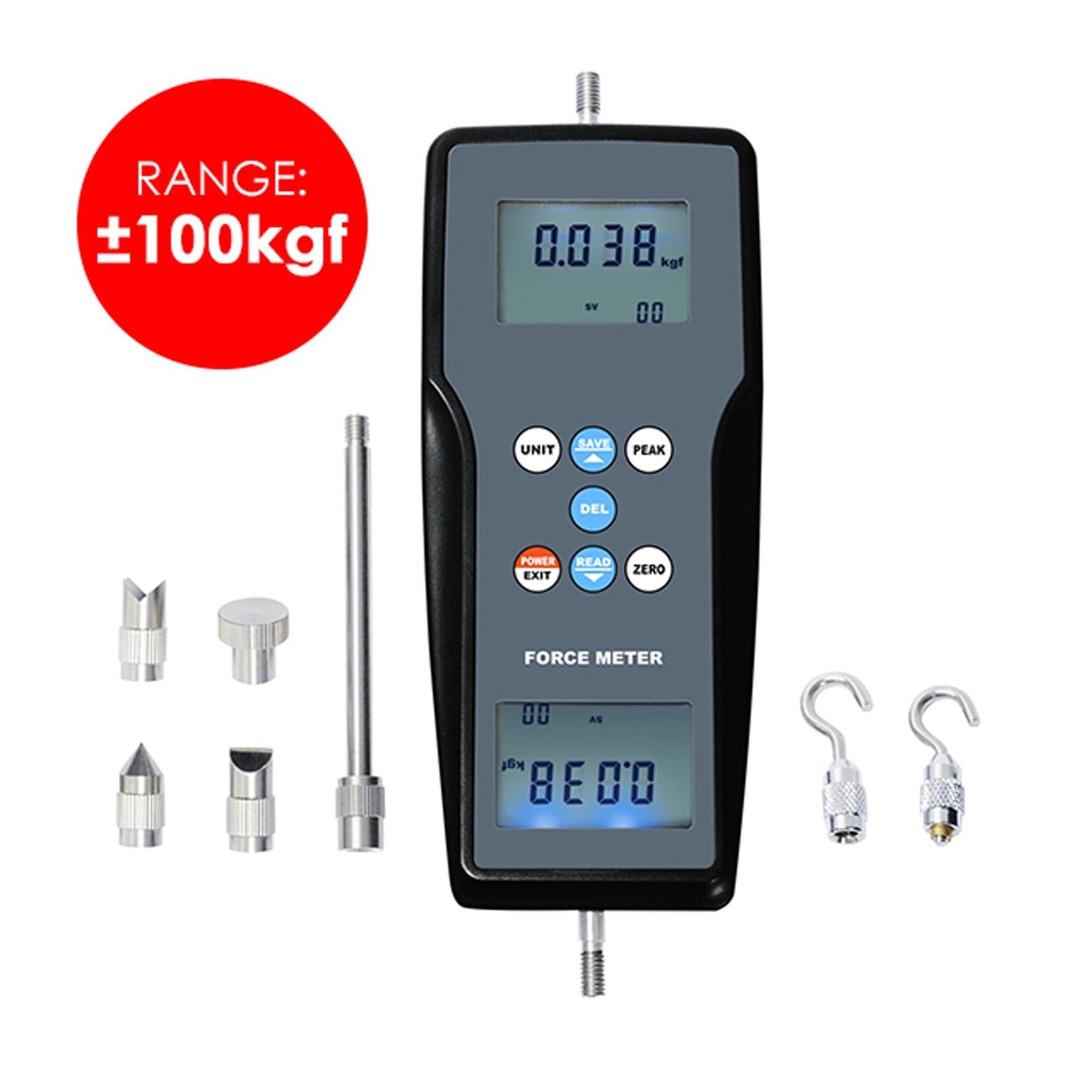 Medidor de fuerza digital FM-207-100K, comprobador de magnitud de tracción y empuje (N/Kg/Lb/G) for hardware de construcción de laboratorios Opciones de unidades múltiples(10K)