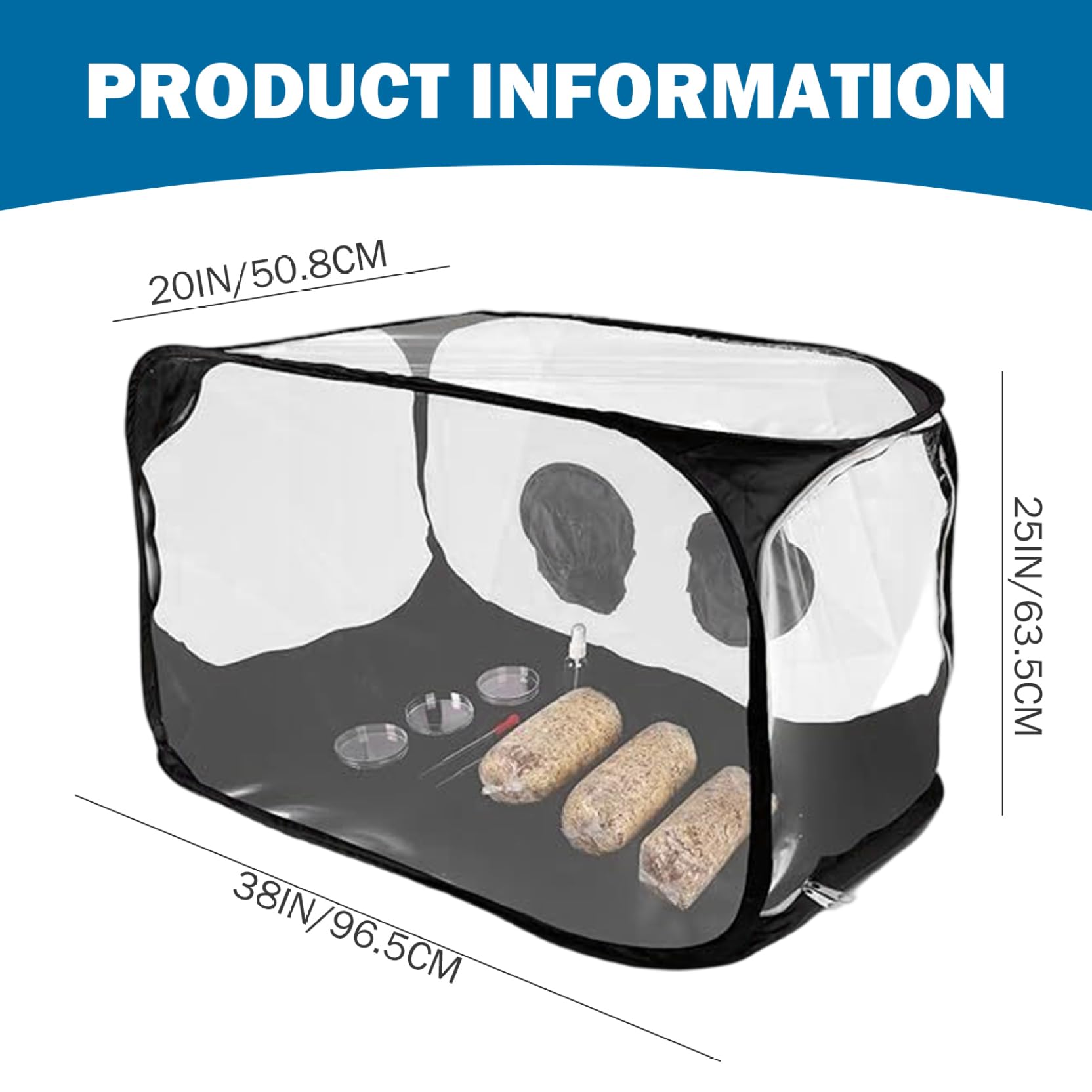 Tente de Culture, boîte à air immobile 38x20x25 Pouces, Tente de Culture Champignons en Plastique Transparent, boîte Champignons Portable Pliable pour Spores, Fournitures d'horticult