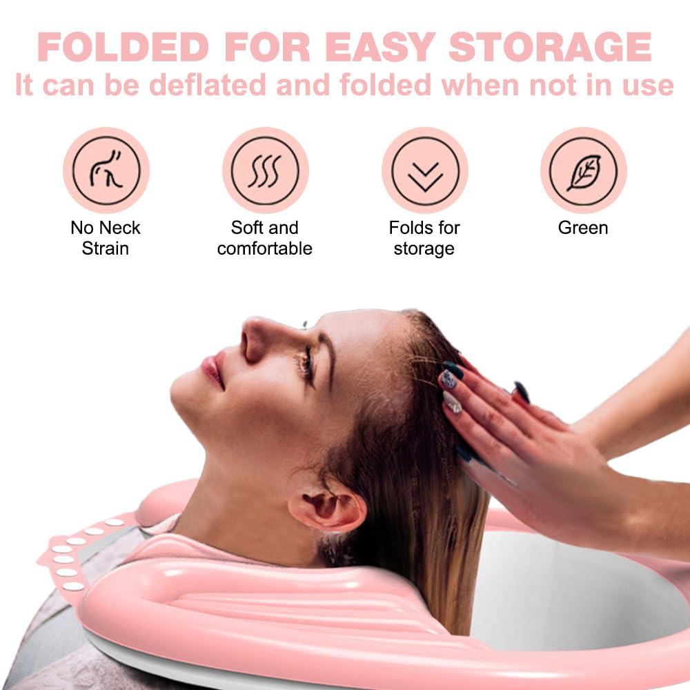 Aufblasbares Haarwaschbecken, Mobiles Shampoo Waschbecken, Tragbares Shampoo-Becken, Faltbares Haarwaschbecken, Haarwaschwanne mit Luftpumpe und Drainage für Behinderte, ältere, Schwangere