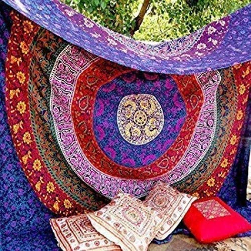 Marubhumi Hippy Mandala Bohemian Tapestries, Indian Dorm Decor, Psychedelic Tapestry Wall Hanging Ethnic Decorative Tapestry (Purple Multi, 85 x 55 Inches)