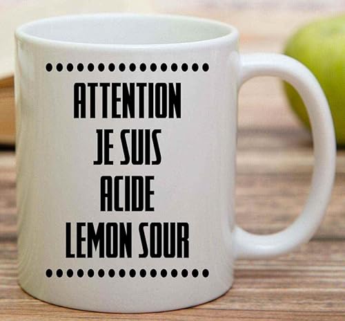 Miniatura 6 de Humorous Gift French Lemon Sour Gift for Men and Women - Attention Je Suis Acide Quote - 11 Oz White Ceramic Coffee Mug