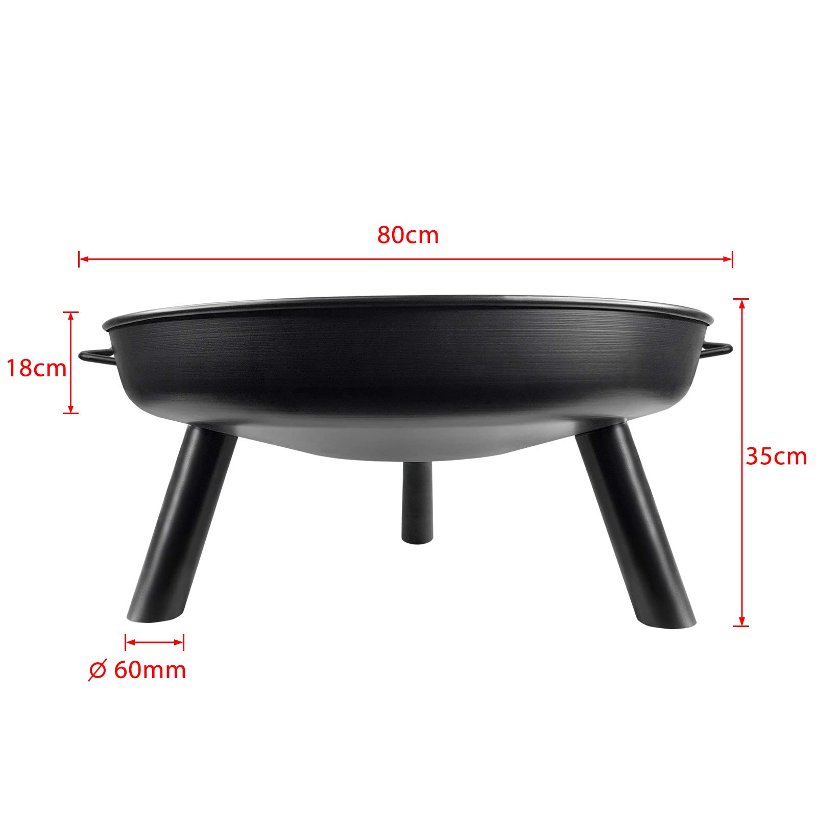 LZQ Braciere Ø 80 cm rotondo braciere gambe anti-ruggine verniciato design Home nero braciere per esterni