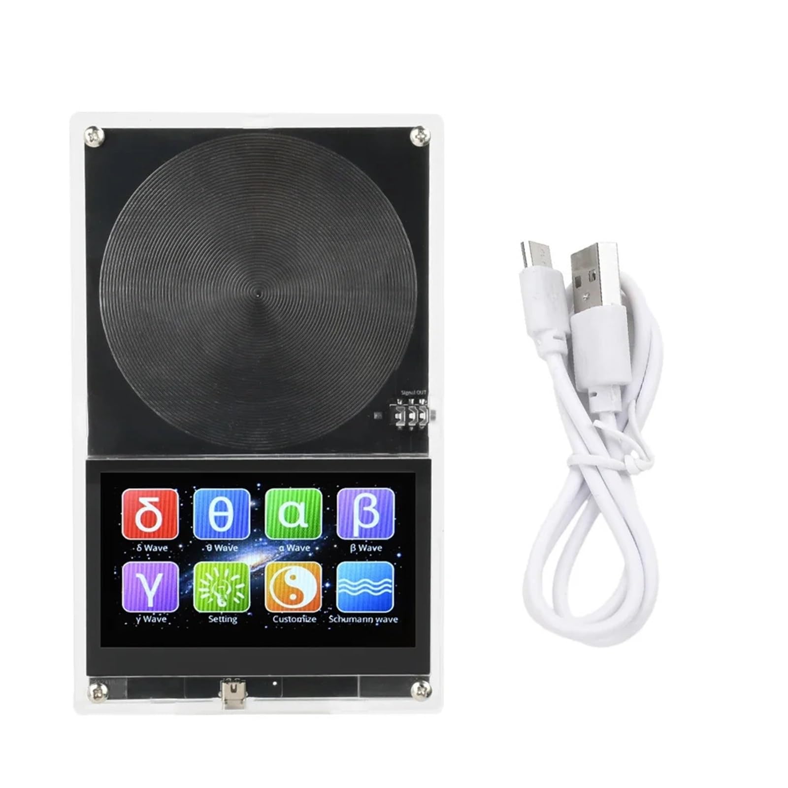 Signalgenerator, DC 5V Farbbildschirm Schumann Wellengenerator 0,01-99999Hz Einstellbare Micro-USB-Frequenzgeneratoren Mit Acrylgehäuse für den Test elektronischer