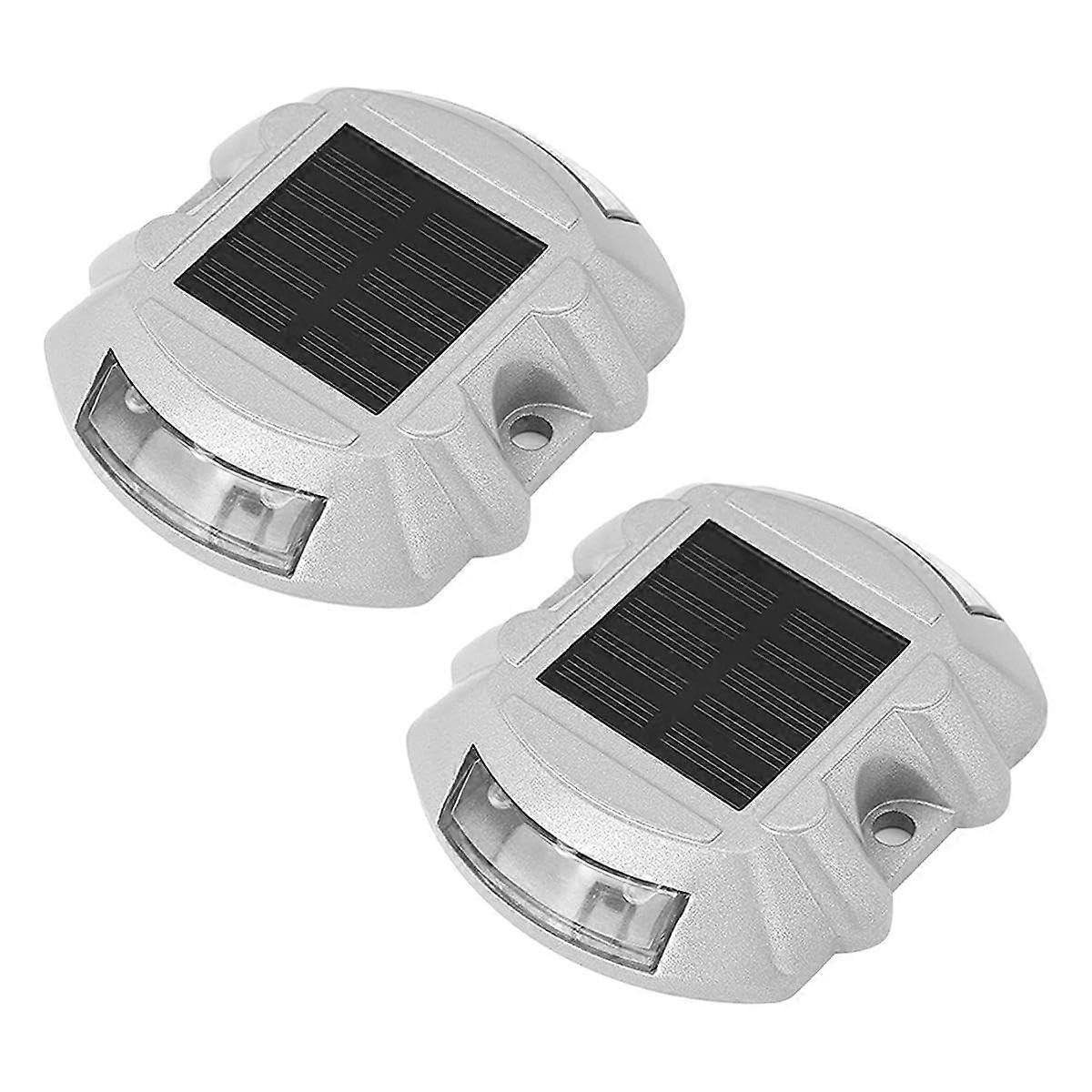 Joyhappst Image Color Reusable Solar Road, 2Pcs 6 Led Stud Lights Ground Garden Lawn Path Deck Dock White Warning Lights(