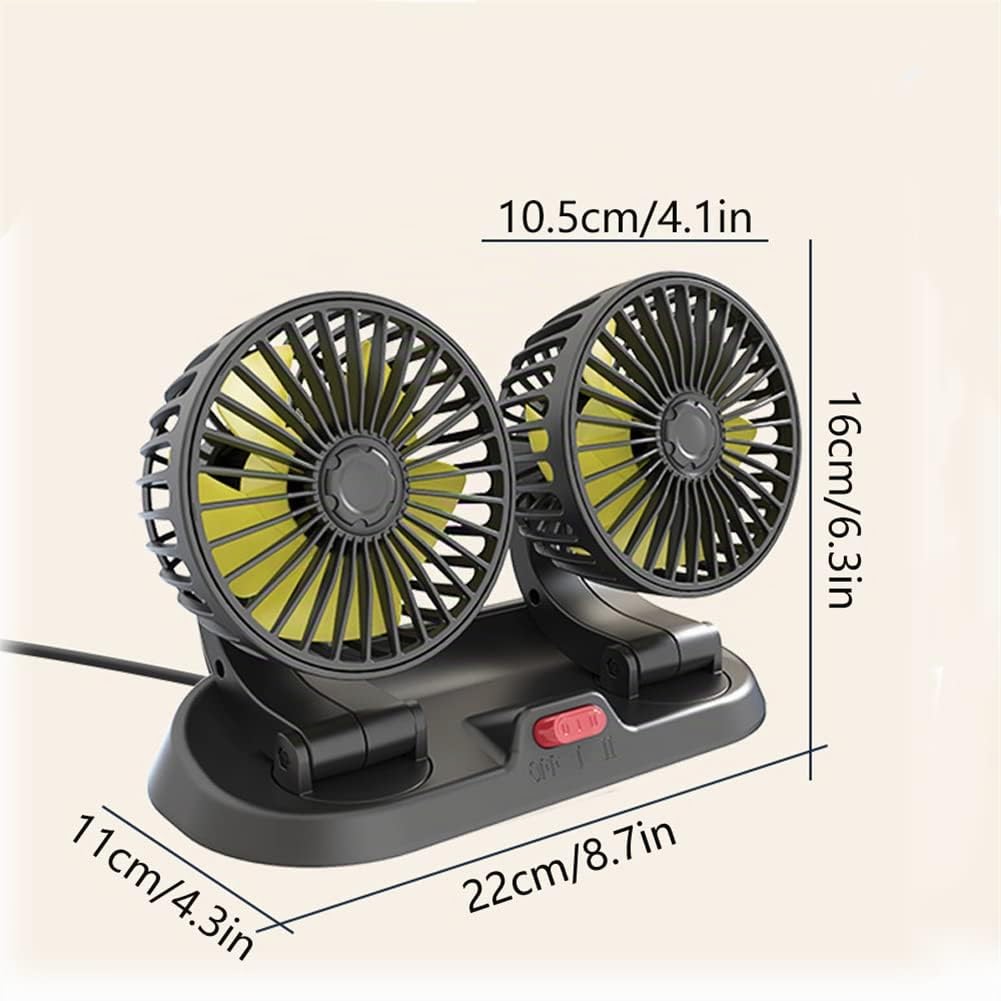 singolo doppio ventilatore di raffreddamento per auto per cruscotto 5V/12V/24V, 360 gradi rotante telescopico doppia testa Fan (C USB)