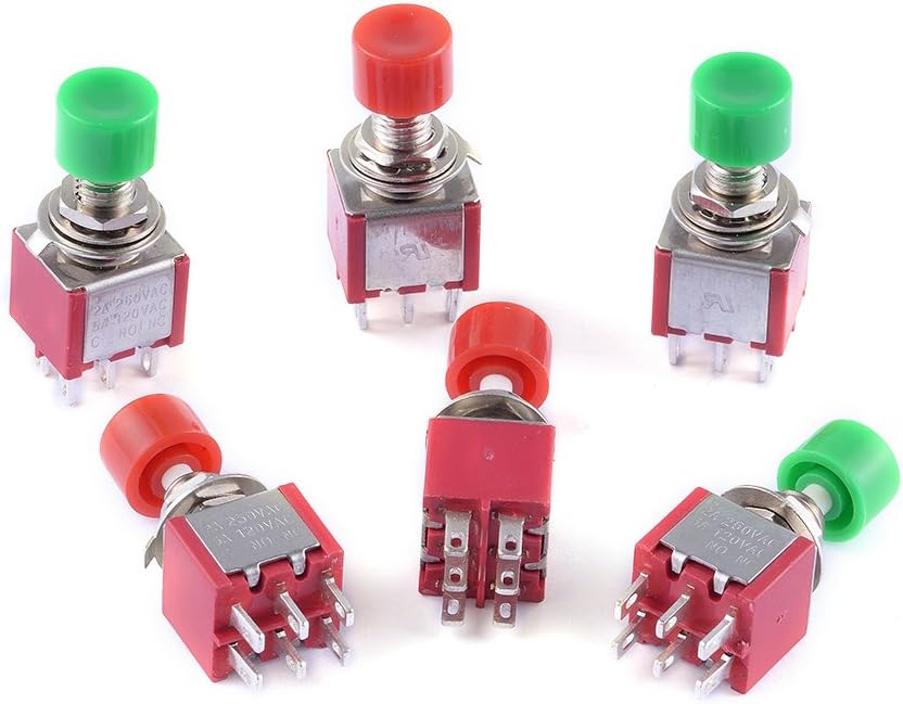 6Pcs AC 2A 250V/5A 120V 6mm 6 Pins Momentary Push Button Switch DPDT NO NC (Pack of 6) CYT1105