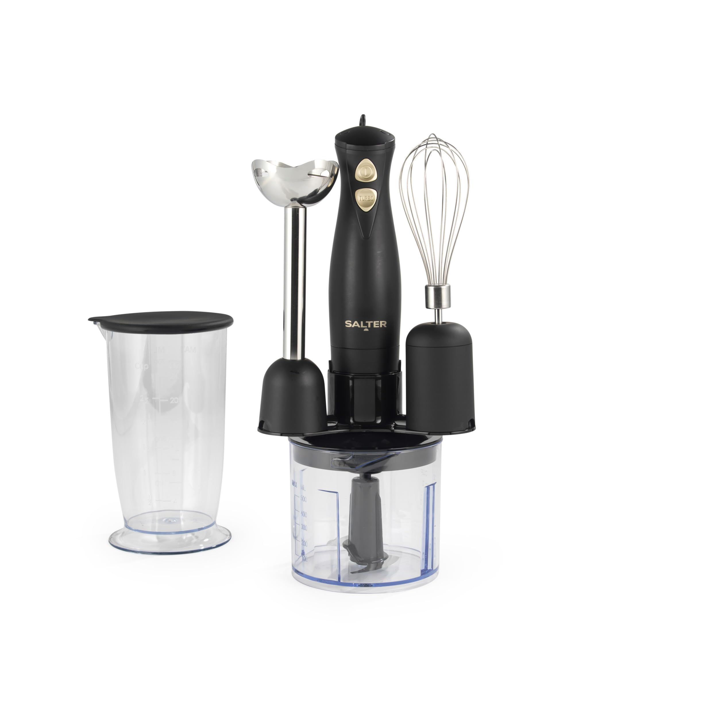 Salter Alchemy Hand Blender Set With Chopper, Whisk, 350 W, Black And Gold