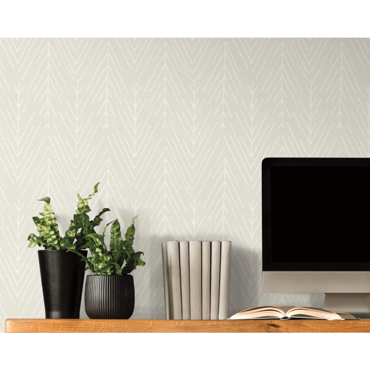 RoomMates RMK11671WP Beige Twig Hygge Herringbone Peel and Stick Wallpaper, Beige / White - Image 2