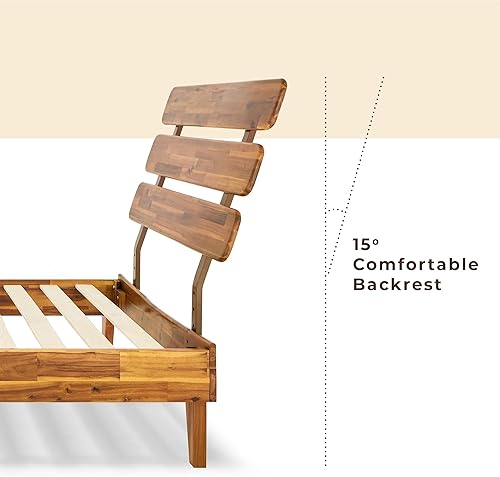 Miniatura 5 de Bme Caden - Base de cama de 15 pulgadas con cabecera ajustable, estilo retro de mediados de siglo, con madera de acacia, no necesita somier, 12