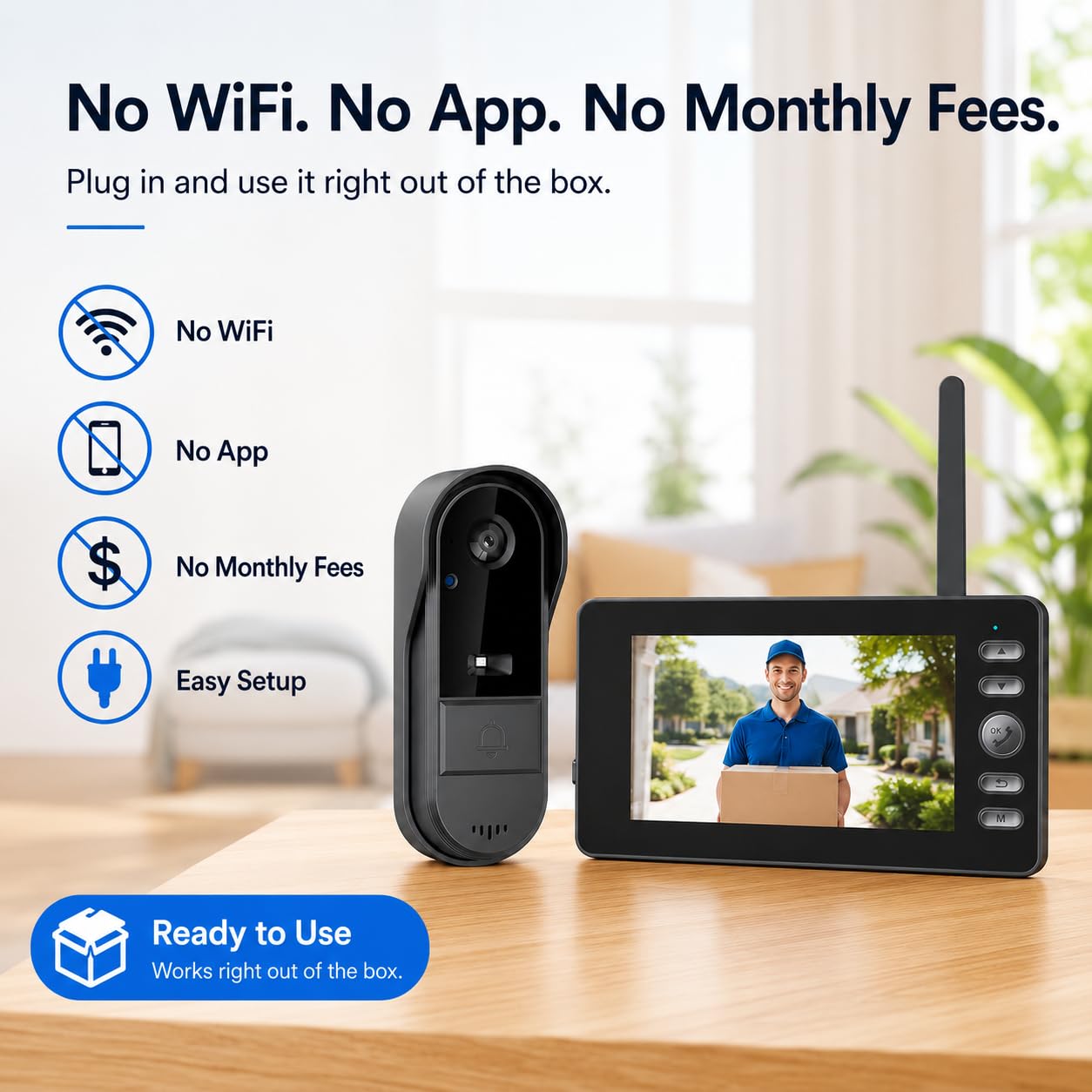 Winnes Video Campanello Videocitofono senza Fili da Esterno Spioncino Citofono con Telecamera 170°Angolo Visuale 1080P Schermo IPS 4,3'',Impermeabile IP65,Audio Bidirezionale,Senza APP Abbonamento