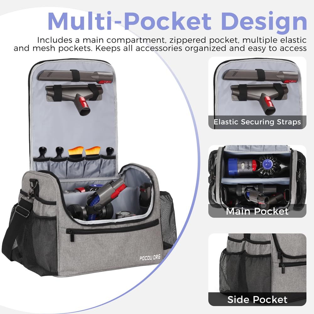 Bolsa de almacenamiento al vacío para coche y barco compatible con Dyson V7 - V15 - Funda organizadora para aspiradora de mano inalámbrica y accesorios, bolsa de transporte de viaje con separadores