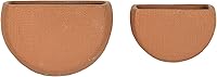 MainMesa Modern Boho Terracotta Stoneware Wall Mount Planters, Set of 2 Half-Moon Sizes - Embossed Hatch Design