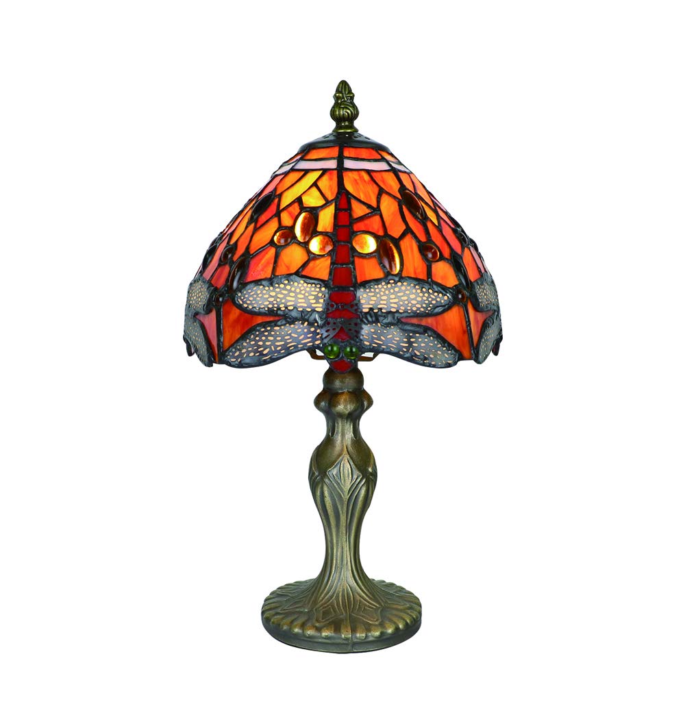 Tokira Vintage Tiffany Style Table Lamps 8 Inch Orange, Stained Glass Lamps Patterns Handmade Red Dragonfly Bedroom Bedside Lampshades Living Room Moder [Excluding Bulbs]