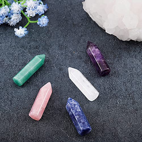 Crystaltears 5Pcs Healing Crystal Single Point Wand Natural Gemstone Polished Tumbled Stone Decor-35Mm #TOP1
