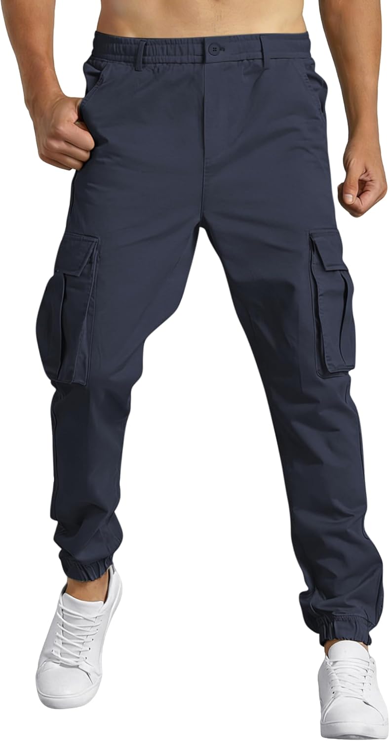 Mens Cargo Joggers Stretch Casual Sweatpants Elastic Waist Drawstring Tapered Pants for Men Hiking Pants with 5 Pockets - Image 2