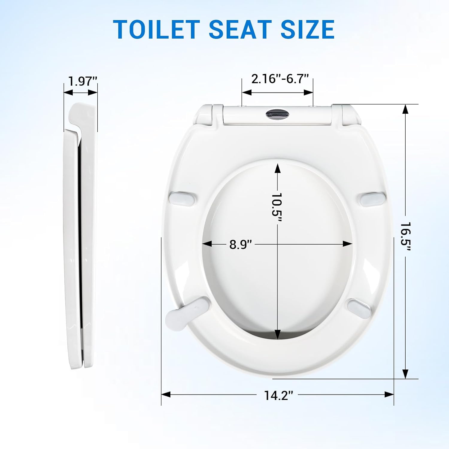 KHE Round Toilet Seat 16.5 Inch, Soft Close Toilet Seat with No-Touch Handle, Quick Release for Easy Cleaning, Non-Slip Bumpers, Durable PP, White
