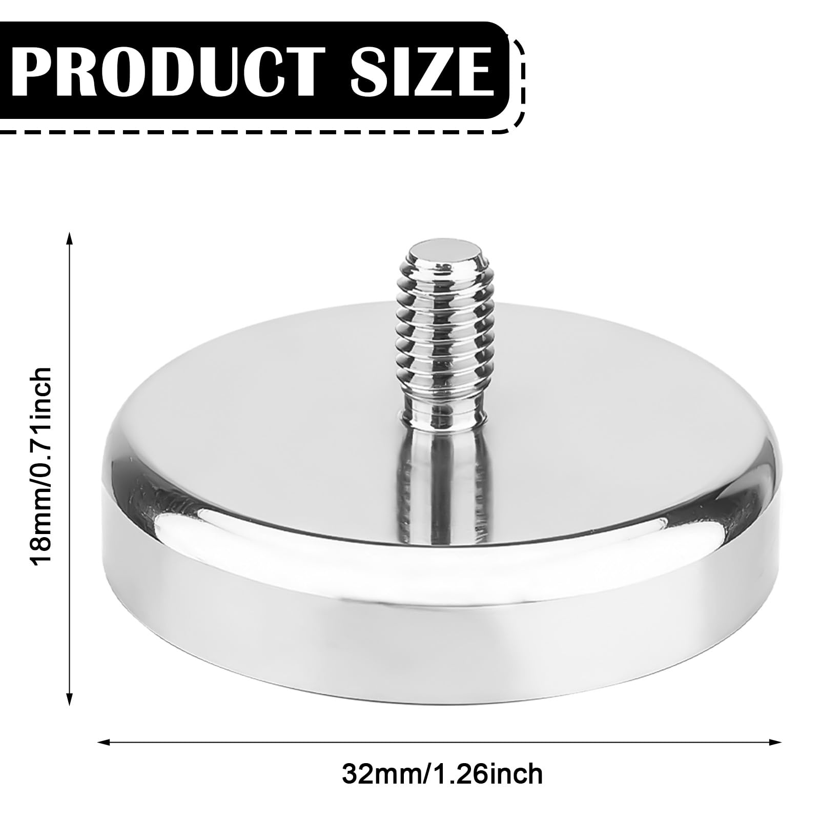 Leikurvo Lot de 10 Aimants en Néodyme Ø 32 mm avec Filetage M6, Force d'Adhérence 36 kg, Aimants Ronds en Néodyme avec Filetage, Argenté, Extra Puissants pour Vis, Œillet ou Crochet