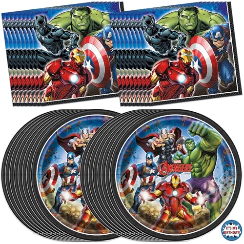 Avengers Plates and Napkins for 16 Guests | Avengers Birthday Decorations for Superhero Party | Officially Licensed