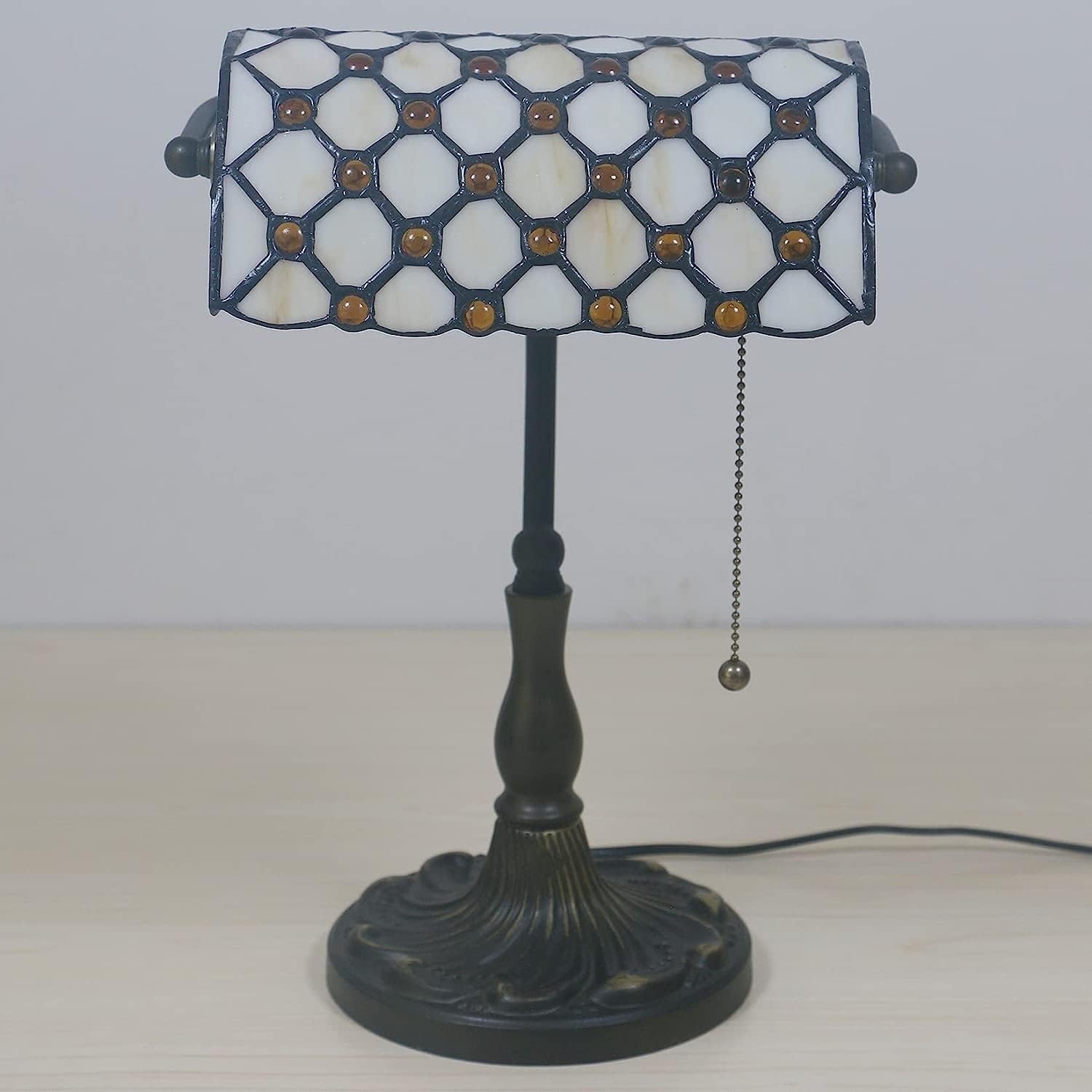 Bankiers Tischlampe, farbige Glaslampe, Kristallperlenschreibtischlampe, Schlafzimmer in der Nacht Leselampe (beige brauner Glasperlenschatten) Innovate