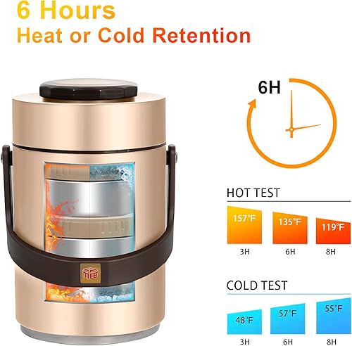 Miniatura 14 de 51 oz Adults Stainless Steel Vacuum Insulated Wide Mouth Soup Food Hot Food Jar with Keep Thermal Portable 2 Tier Stackable Bento Hot Food 51 oz Red