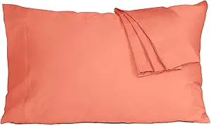 Pillow Cases, King Size Cotton Percale Weave Pillowcases, Pre-Shrunk Breathable and Hypoallergenic Pillowcases, Set of 2 (2 Piece King 20 Inch x 40 Inch, Coral)