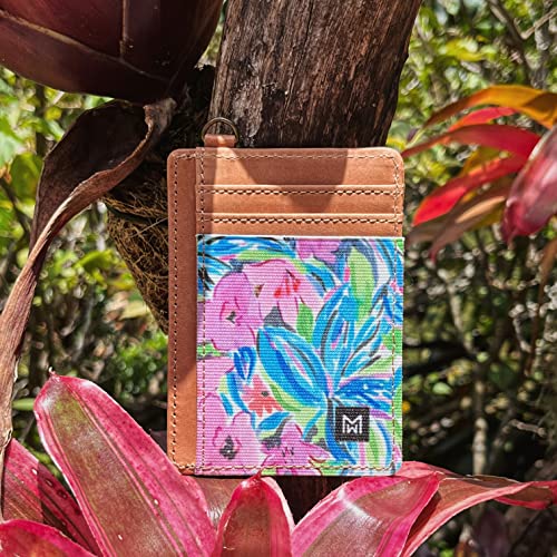 Image of Credit Card Holder Wallet for Women Slim Minimalist Wallet RFID Blocking Leather Wallets Elastic Front Pocket Wallet for Women, Flower-E, Minimalist