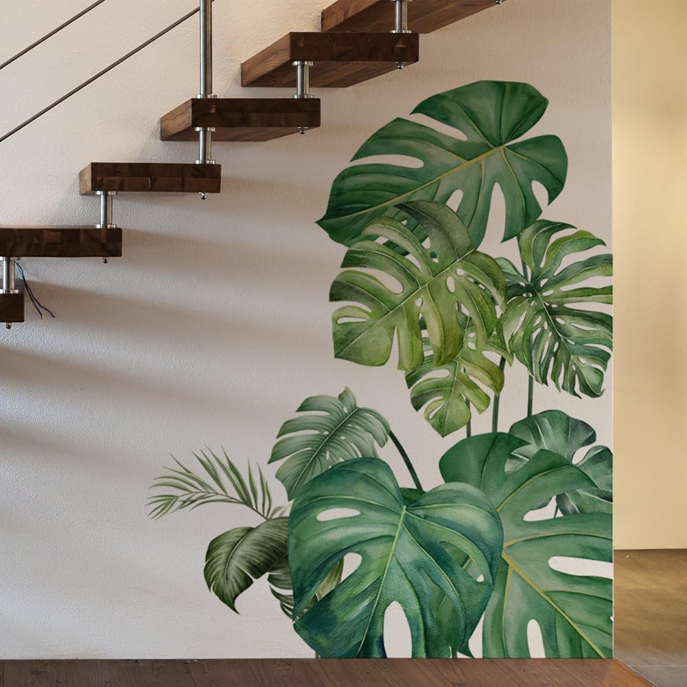 Sanfly Green 3D Plant Wall Stickers, Simulated Potted Plant Wall Stickers, Self-Adhesive Monstera Leaf Wall Decals For Living Room Bedroom Wall Decor