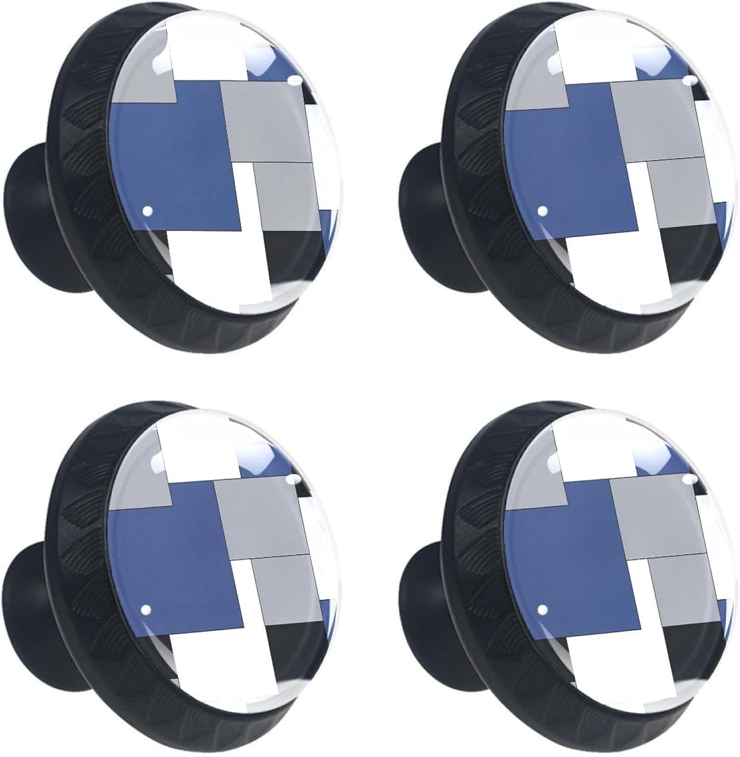 4 Pcs Navy Blue Black Gray White Checkered Glass Drawer Knobs Black Dresser Knobs Drawer Pulls Door Knobs Dresser Drawer Handles for Kitchen Wardrobe Cupboard Hardware Furniture