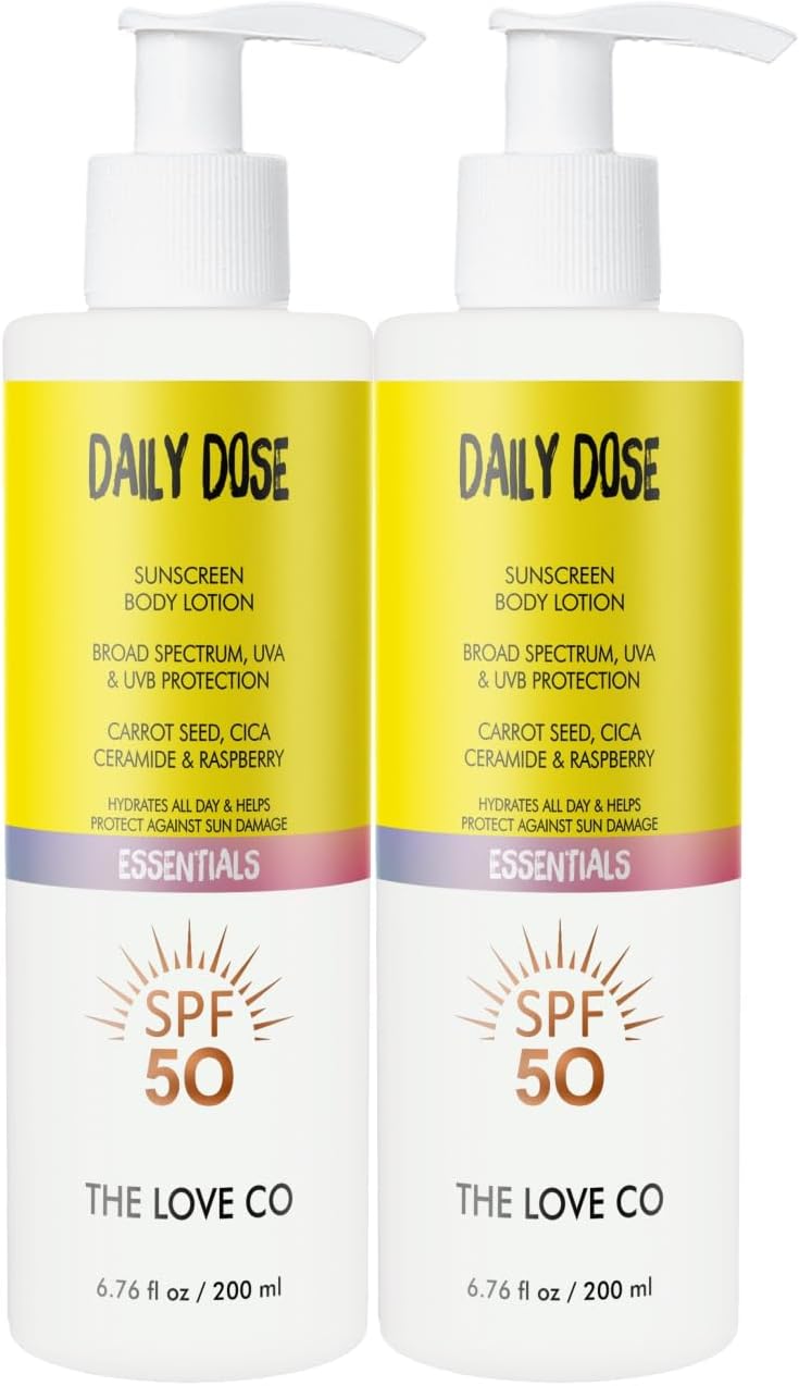 THE LOVE CO Sunscreen Body Lotion For All Skin Type with SPF 50 PA++++ - Broad Spectrum UVA & UVB Protection, No White Cast, Enriched with Carrot Seed & Raspberry - Body Sunscreen Lotion (Sunscreen Lotion Pack of 2)
