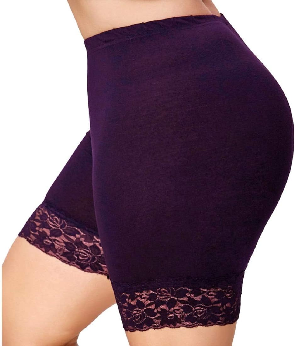 Women Pants Wintialy Womens Plus Size Mid Waist Lace Hot Shorts Elastic Sports Pants Trousers Trunks (XXXXL, C-Purple)