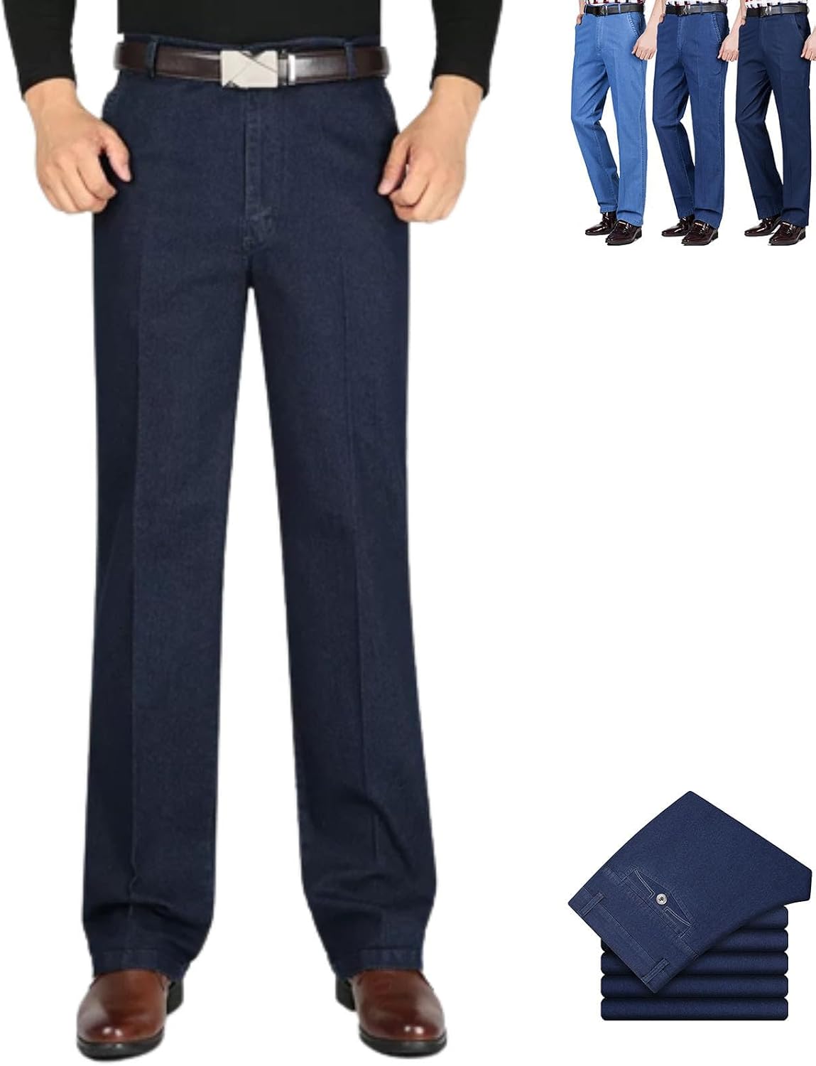 Men's Washed High Waist Straight Jeans
