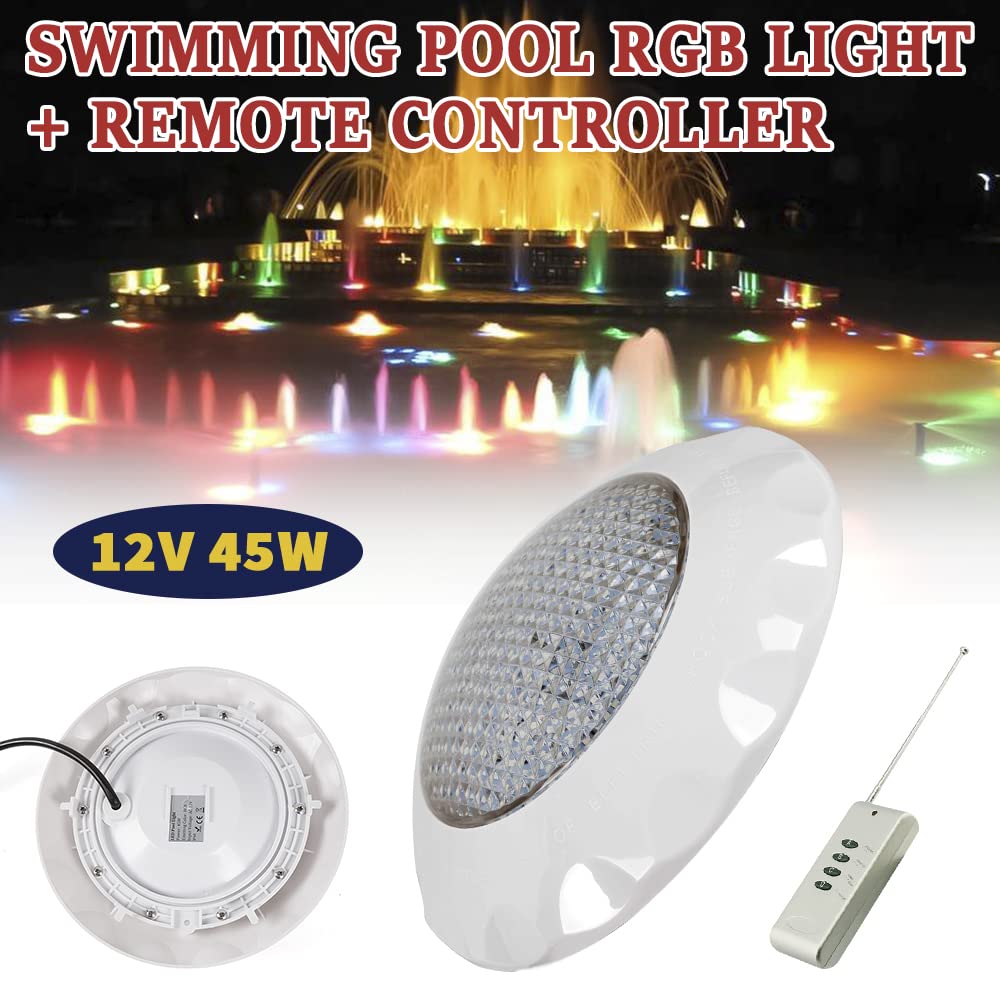 Projecteur LED RVB pour piscine sous-marine - Lumière encastrable - Étanche - Multicolore - Avec télécommande sans fil - Blanc - 12 V 45 W
