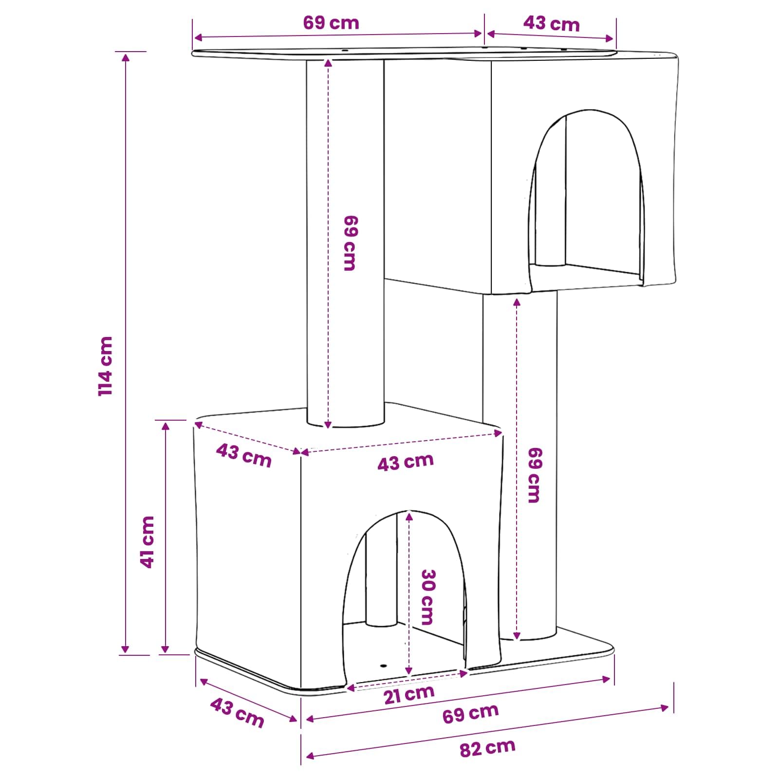 Rascador con columna rascador de sisal, gris oscuro, 114 cm | Torre de escalada de varios pisos con una acogedora cueva para gatos para el salón o el dormitorio.