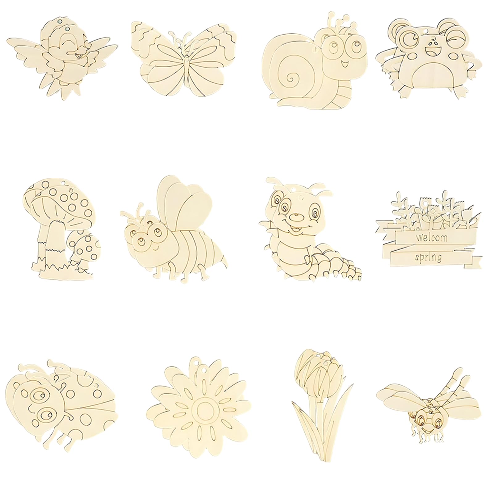 Bodeshis 24 Pcs Wooden Craft Shapes for Crafts, DIY Wooden Mushrooms and Flowers Set, Unfinished Wood Cutouts for Painting, Creative Handmade Decorations for Home and Holiday