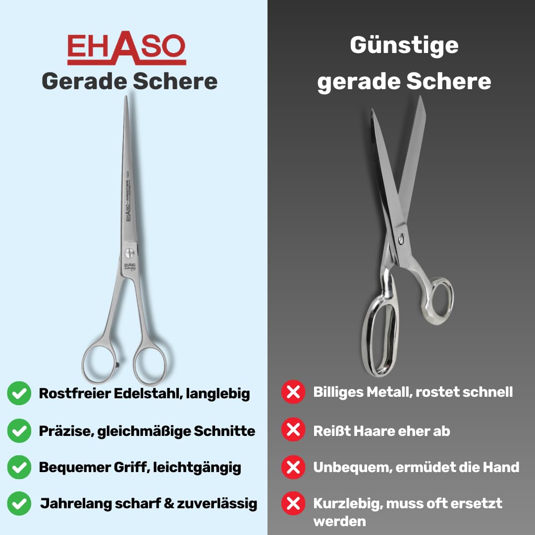 EHASO Hochwertige Gerade Hundeschere aus - Für langhaar & kurzhaar - 22 cm matt - Fellschere für Hunde & Katzen - Profischere für Jede Art von Fell direkt Solingen