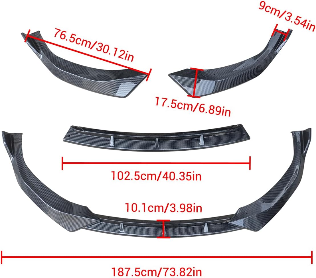 YOUNGERCAR Front Lip Fit for 2024 2025 2026 Hyundai Sonata SE SEL Standard Facelift Splitter Bumper Body Kit Carbon Fiber Style Front Bumper Lip Spoiler ABS 3PCS