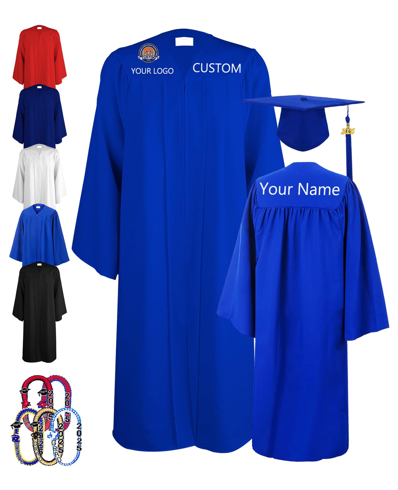 Custom Graduation Cap and Gown 2025 Personalized Name Logo Graduation Gown Cap Tassel Set for Doctoral Masters College Gifts