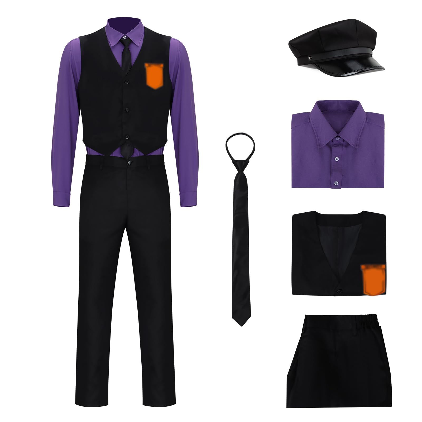 Mes Purple Costume Shirt Vest Hat Tie Suit Halloween Cosplay Costume Outfit Uniform