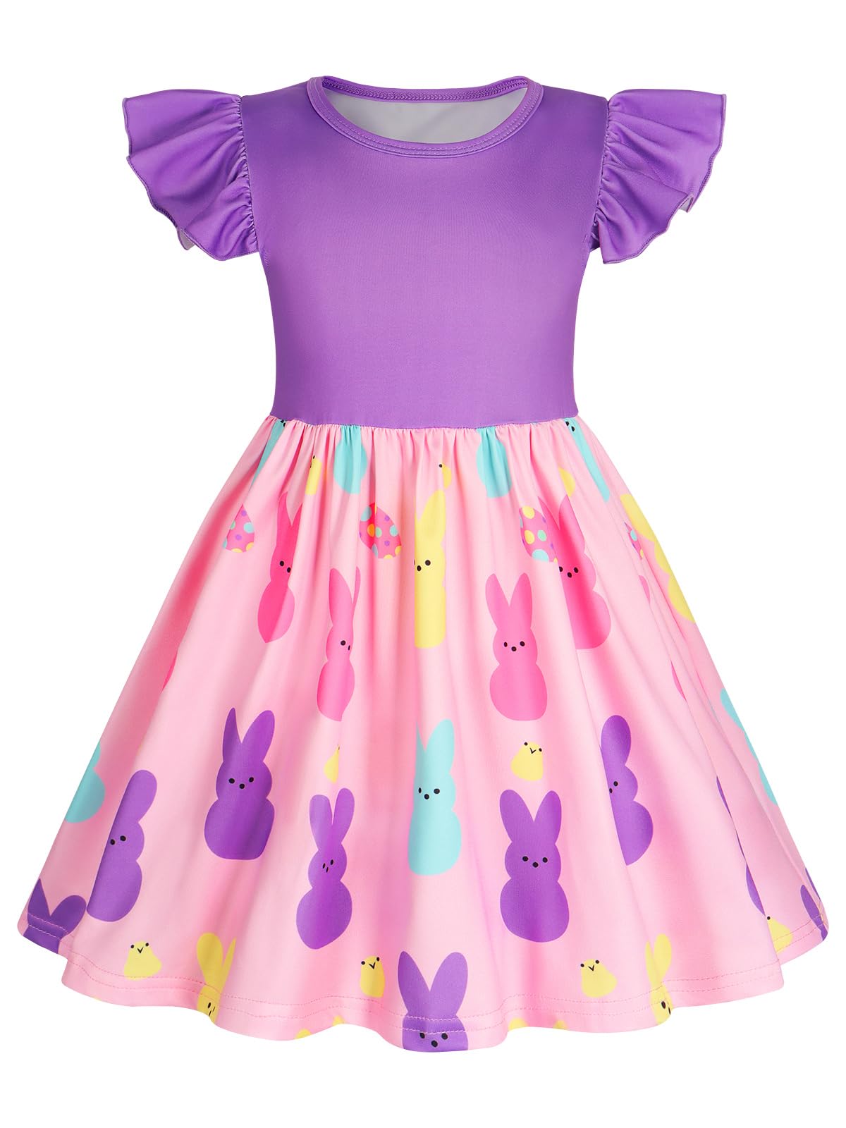 WonderBabe Valentines Dress for Girls Toddler Print School Outfits Flutter Sleeve A-Line Cute Midi Casual Sundress