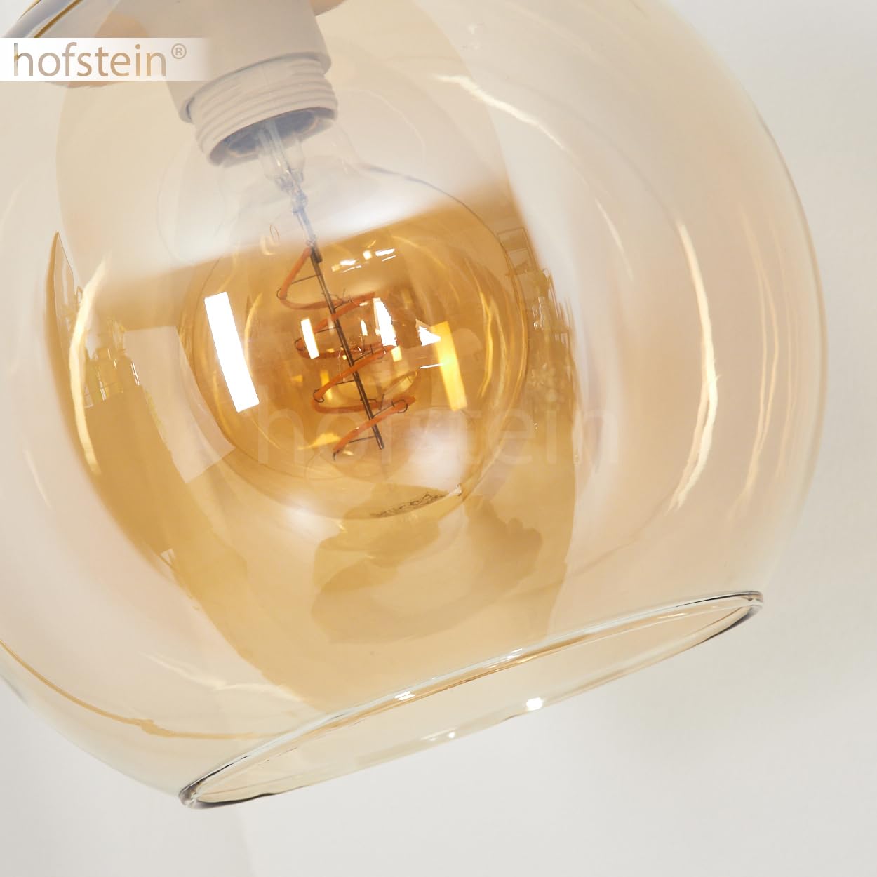Stehleuchte Koyoto, Stehlampe aus Metall/Glas in Messing/Bernstein, Leuchte im Retro/Vintage/Industrial-Design mit Schirm aus Glas (Ø 25 cm) u. Fußschalter, Höhe 140 cm, 1 x E27, ohne Leuchtmittel